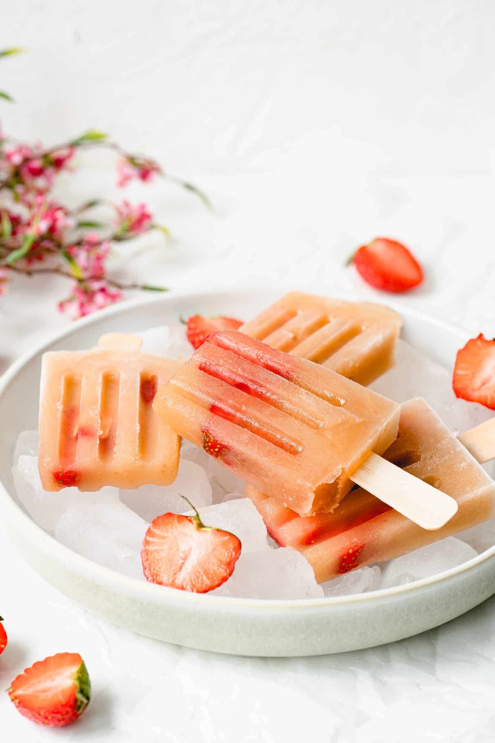 Applesauce Popsicles with Strawberries
