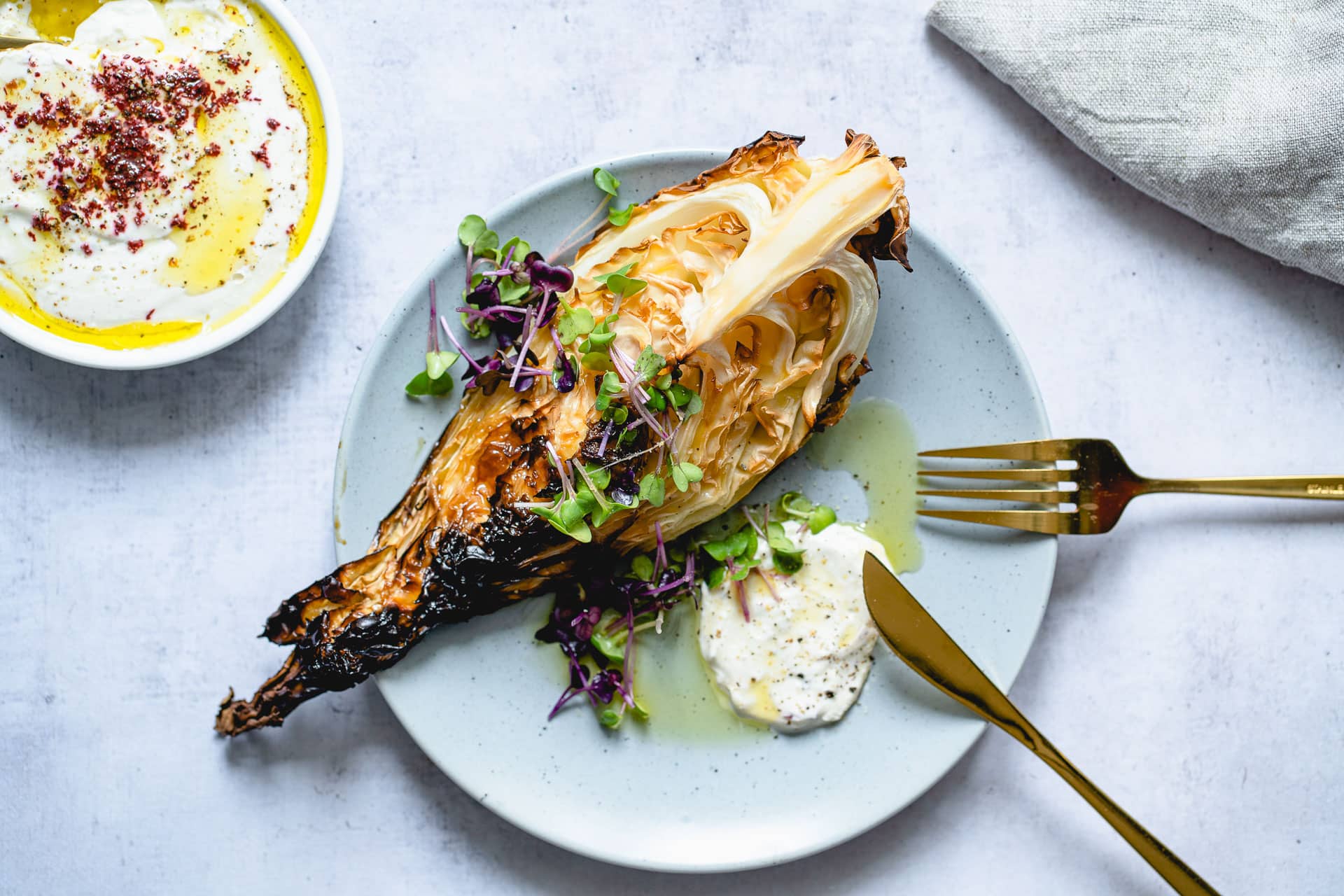 Roasted Pointed Cabbage with Tahini Sauce
