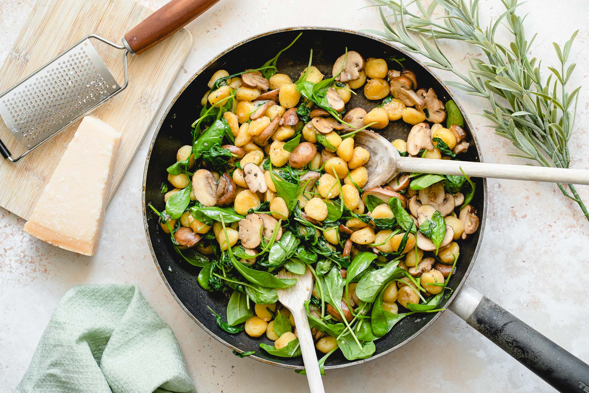 Pan-fried Gnocchi with Mushrooms and Spinach