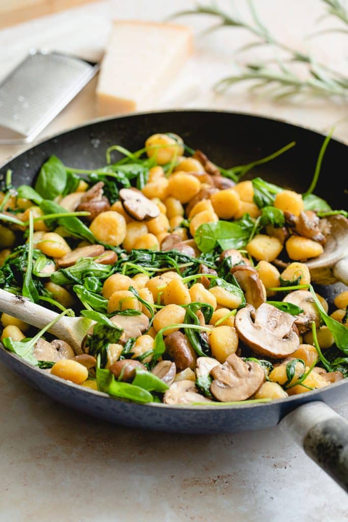 Pan-fried Gnocchi Mushrooms and Spinach