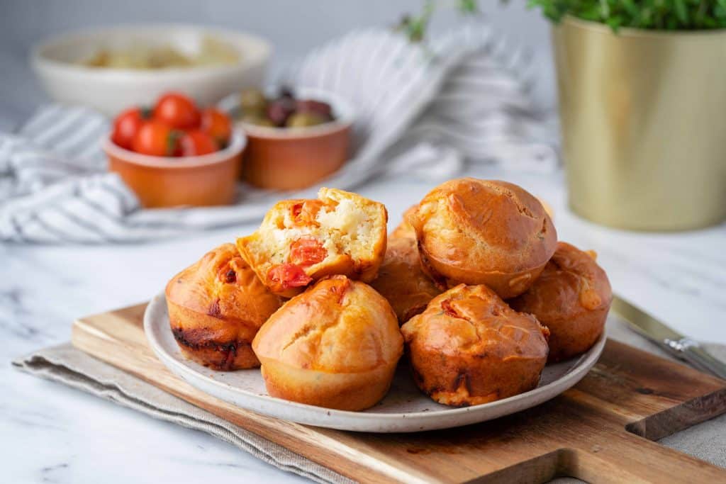 Focus on a plate of vegetarian muffins