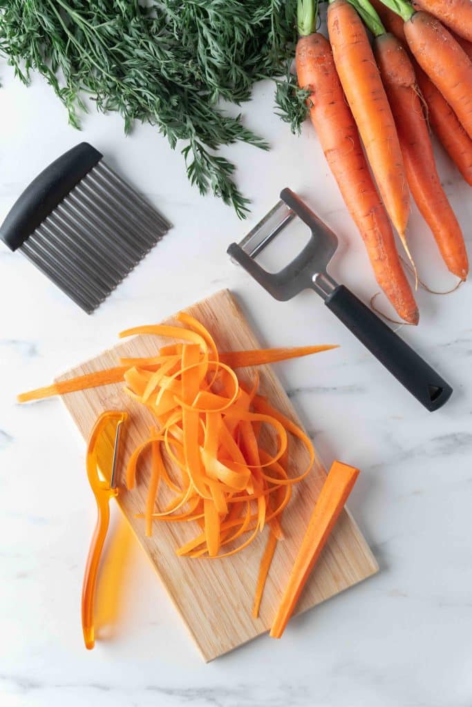 Carrots cut with a peeler into thin strips