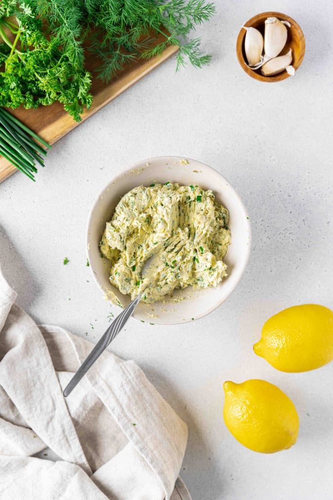 Garlic and herb butter whipped with a fork