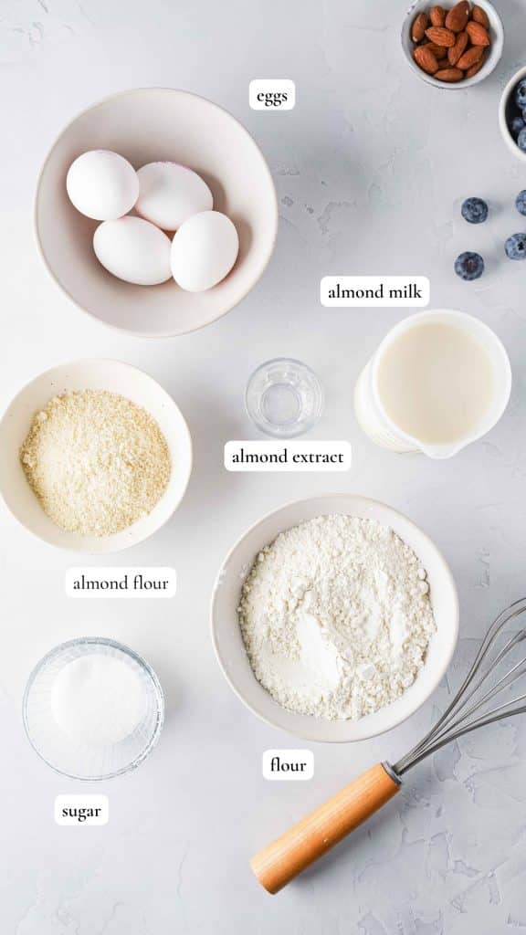 list of ingredients to make dairy-free almond milk crepes