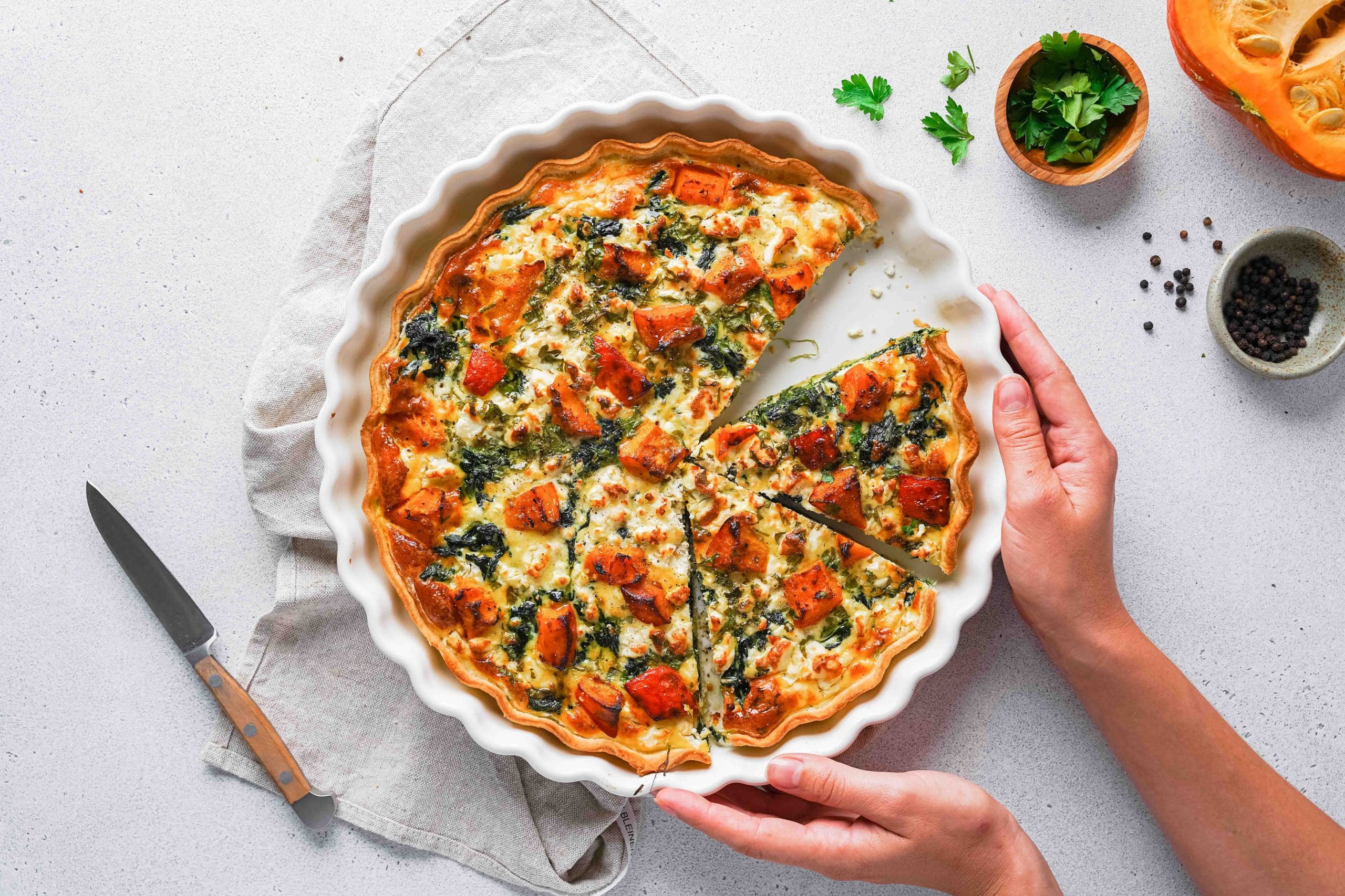Roasted Pumpkin Quiche with Feta and Spinach