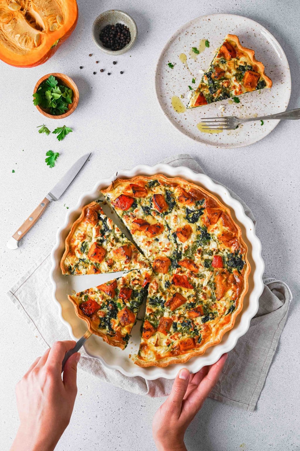 Roasted Pumpkin Quiche with Feta and Spinach | La Cuisine de Géraldine