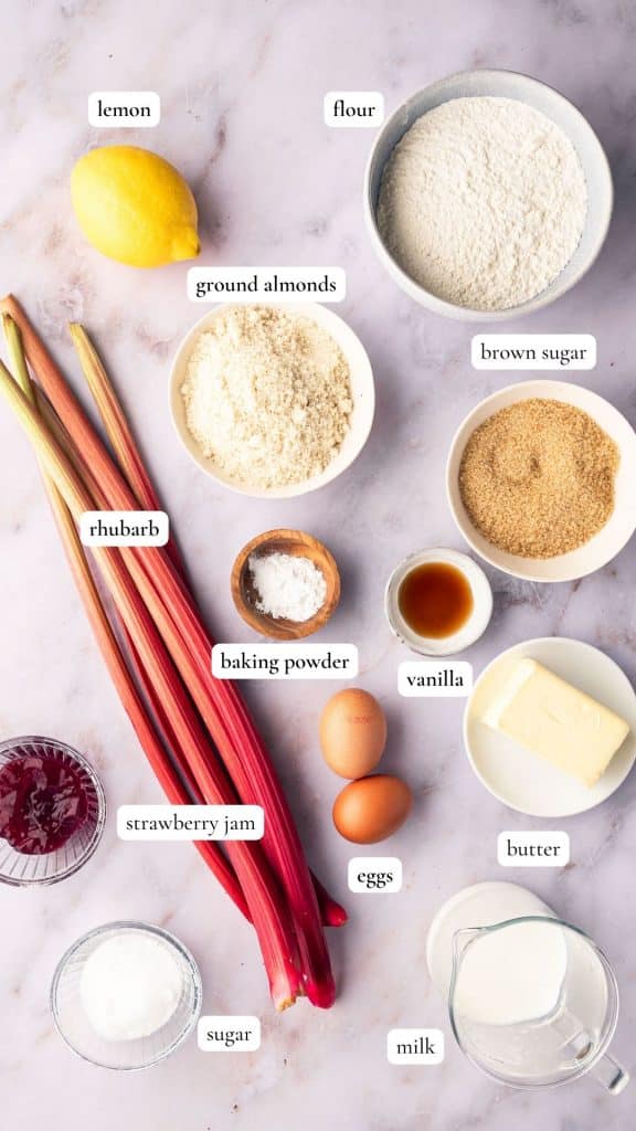 ingredients for rhubarb upside-down cake