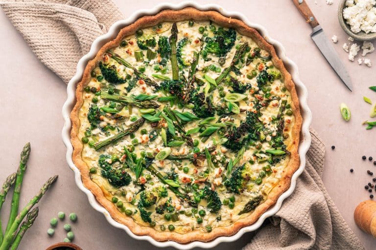 Spring Quiche with Asparagus, Broccoli and Peas