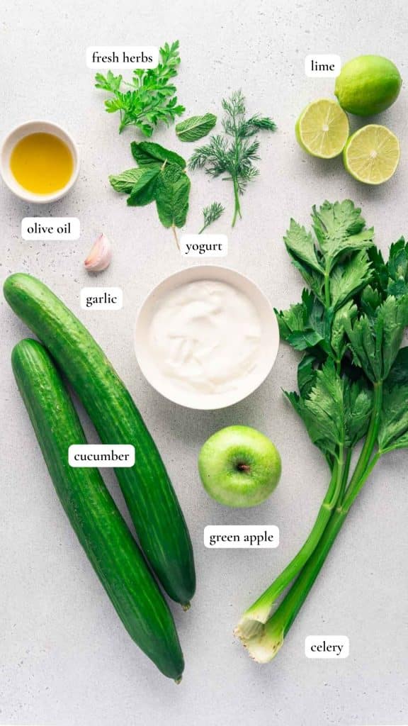 List of ingredients to make a cold cucumber soup