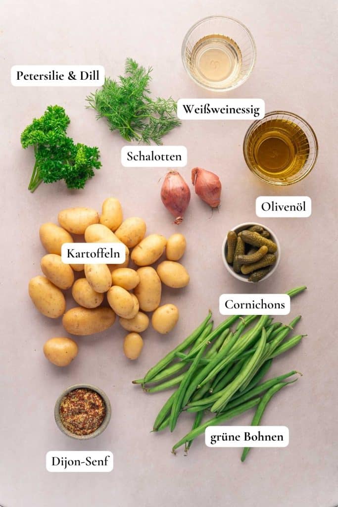 Zutaten für Kartoffelsalat mit grünen Bohnen 