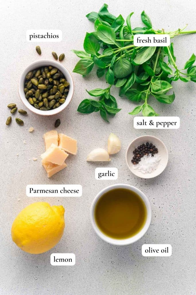 Ingredients for pistachio pesto recipe