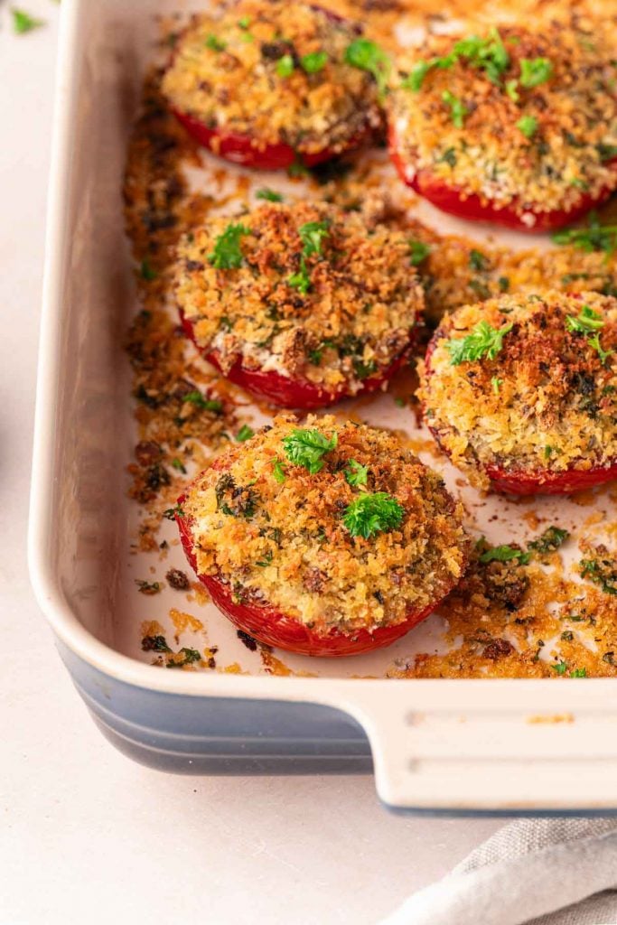 Zoom on a dish with Provencal tomatoes
