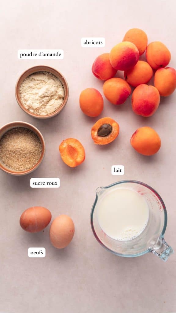 Liste des ingrédients pour une tarte aux abricots et crème d'amande