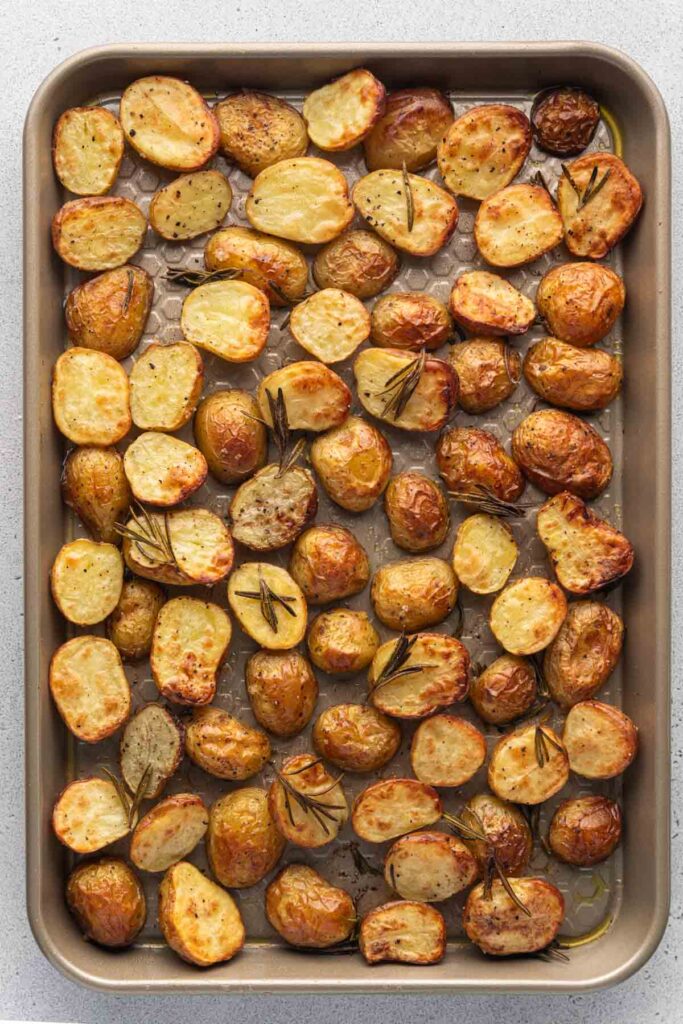 Cooked crispy roasted potatoes 