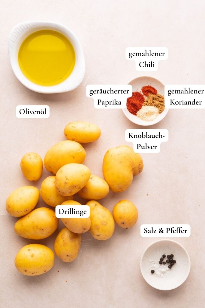 Zutaten für die Zubereitung von knusprigen Kartoffeln