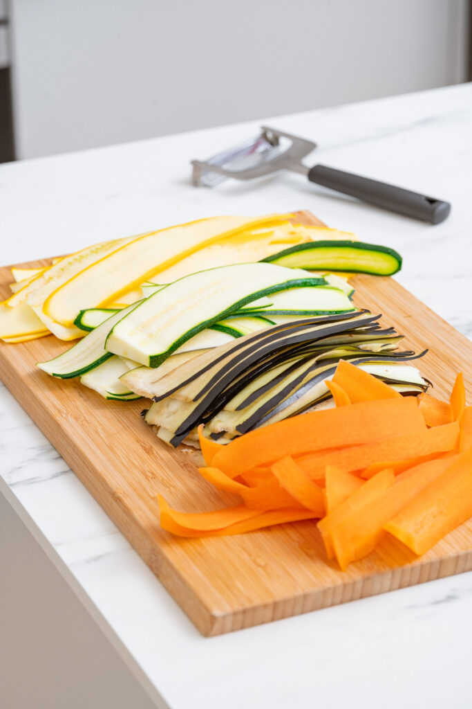 Sliced vegetables for a Vegetable Spiral Tart 