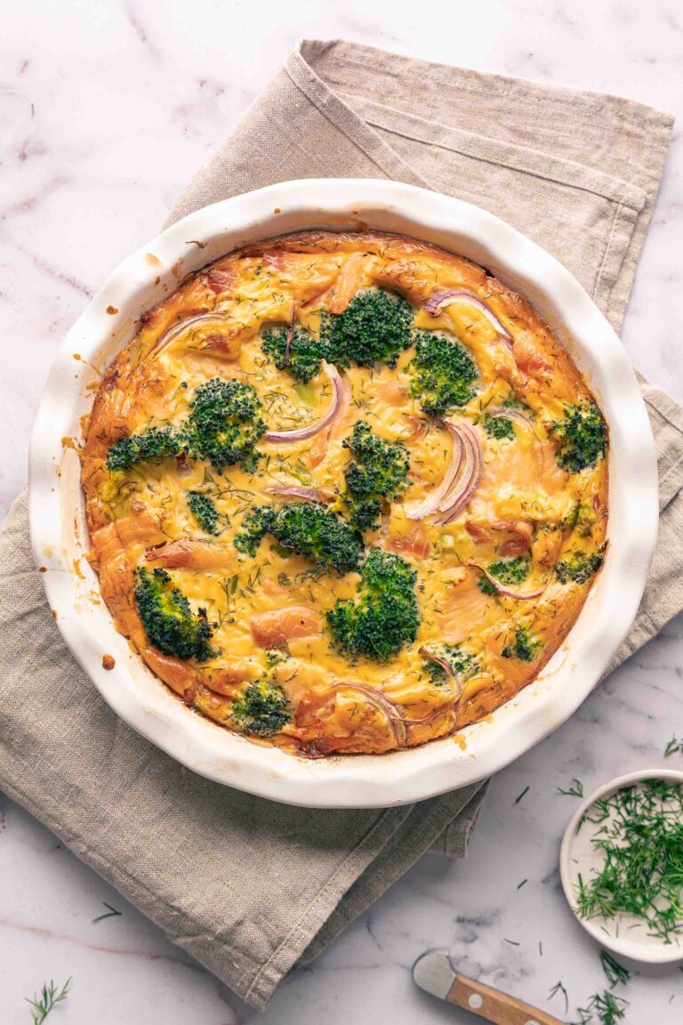 Quiche sans pâte au brocoli et saumon fumé